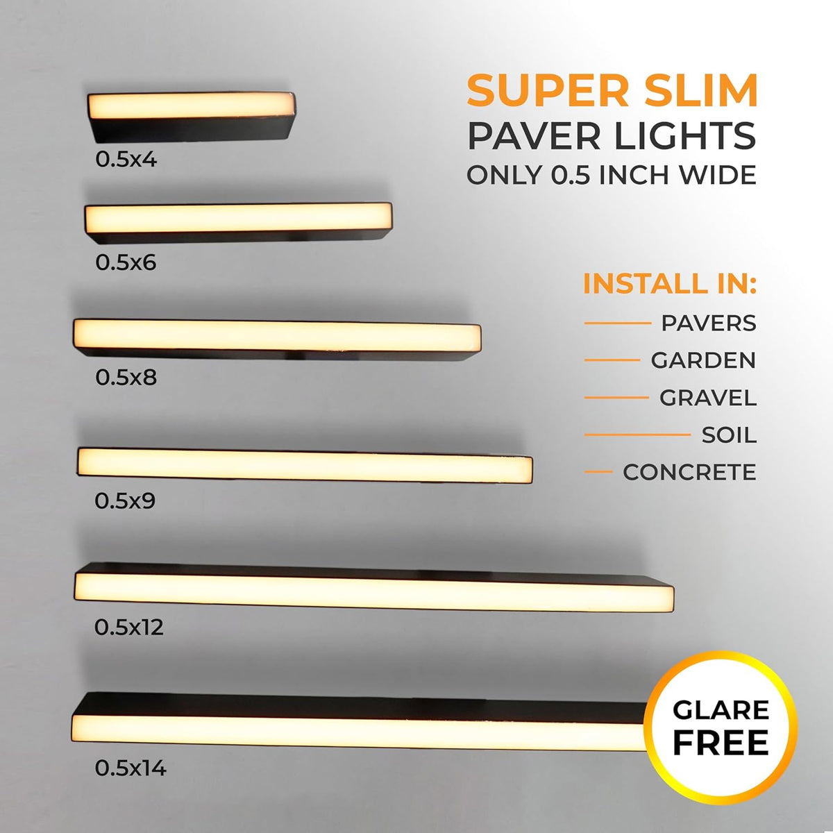 LUMENGY Paver Light Slim 0.5x16 Inch Glare-Free 2700K Warm White, Steel Brick Lighting for Pavers