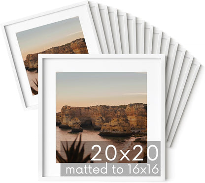 HAUS AND HUES 20x20 White Metal Picture Frames Matted to 16x16 - Features Premium Aluminum &