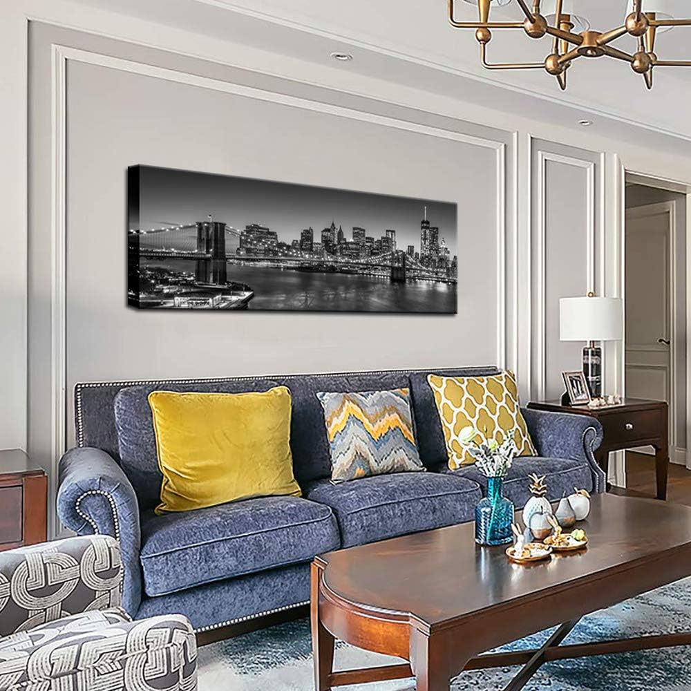 Biuteawal - Black and White Brooklyn Bridge Canvas Wall Art New York City Picture Print Manhattan