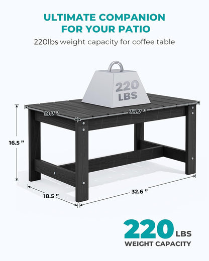 SERWALL Outdoor Coffee Table, HDPE Patio Coffee Table for Outside, Rectangle, Black