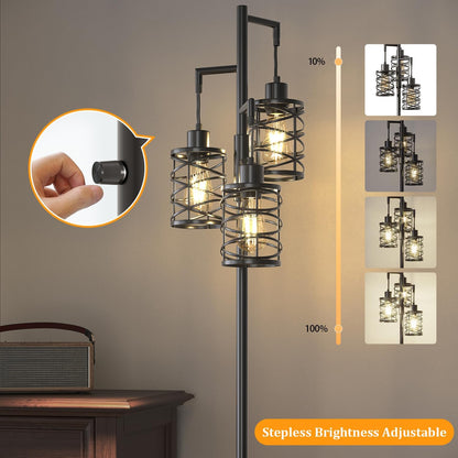 Oneach 70" Industrial Floor Lamp, Stepless Dimmable Standing Lamp with 3 Bulbs, Farmhouse Corner