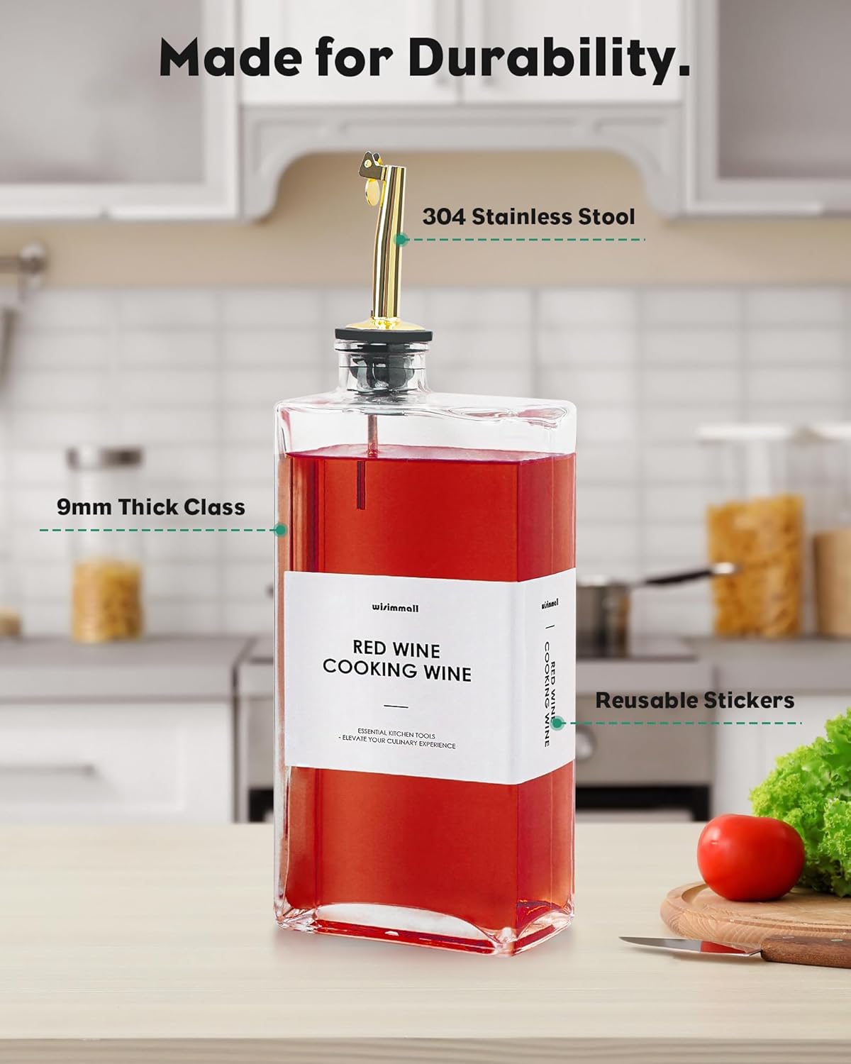 Olive Oil Dispenser For Kitchen, Glass Oil Bottle 500ML Oil And Vinegar Dispenser Set Of 4 with 4