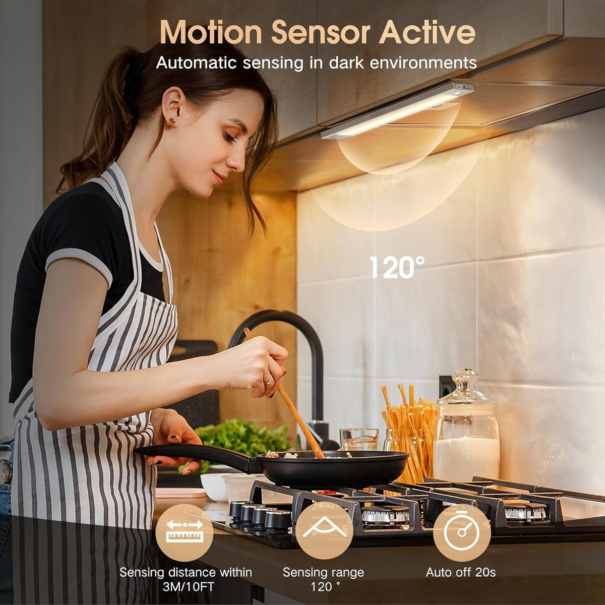 VST 72 LEDs Motion Sensor Lights Indoor 3 Color Temps, Dimmable Under Cabinet Lighting, 1800mAh