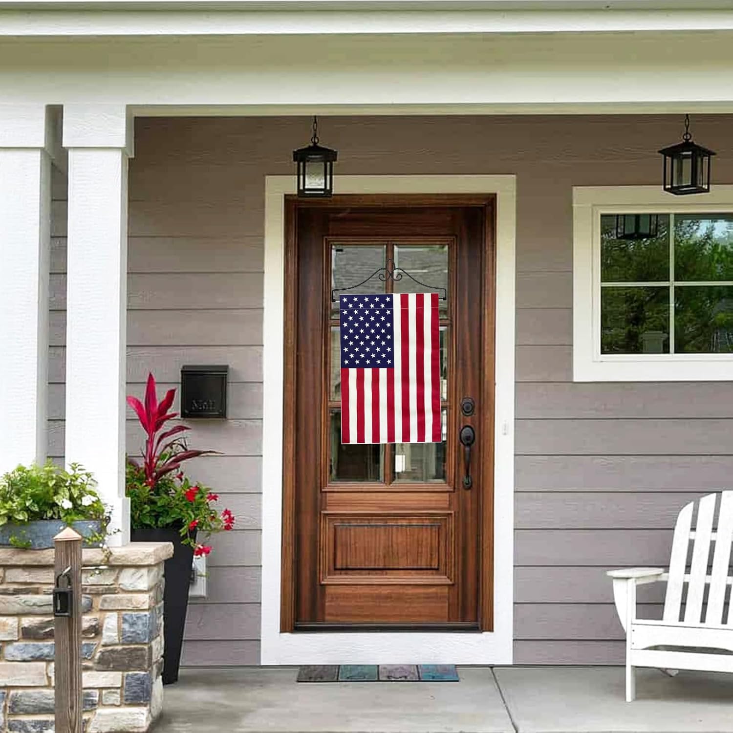 TOPFLAGS Garden Flag Holder with American Flag Garden Flag Banner Hanger for Wall Outside Yard