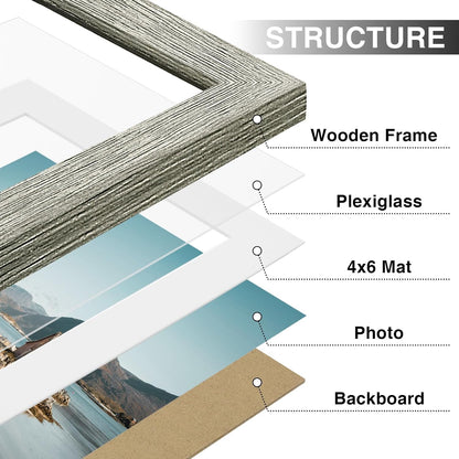 Vittanly 5x7 Picture Frames Set of 9, Shatter Resistant Plexiglass, Display 4x6 Pictures with Mat