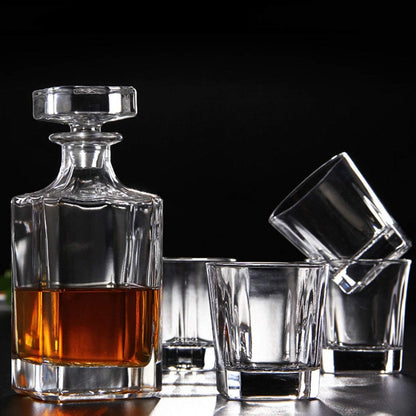 Glass Decanter with Airtight Geometric Stopper - Whiskey Decanter for Wine, Bourbon, Brandy