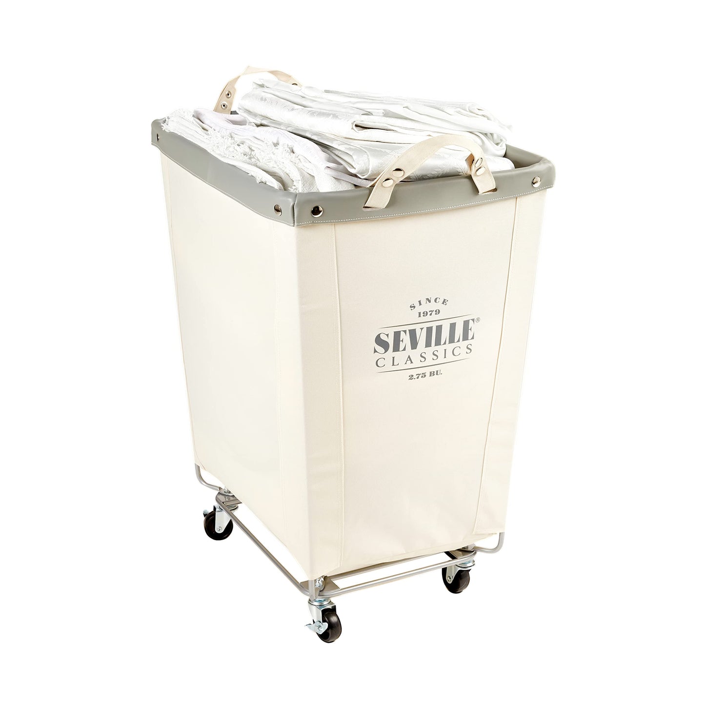 Heavy-Duty Canvas Laundry Hamper w/Wheels, 16"W x 22"D, Natural White