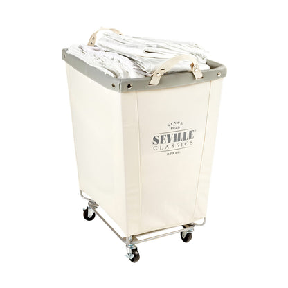 Heavy-Duty Canvas Laundry Hamper w/Wheels, 16"W x 22"D, Natural White