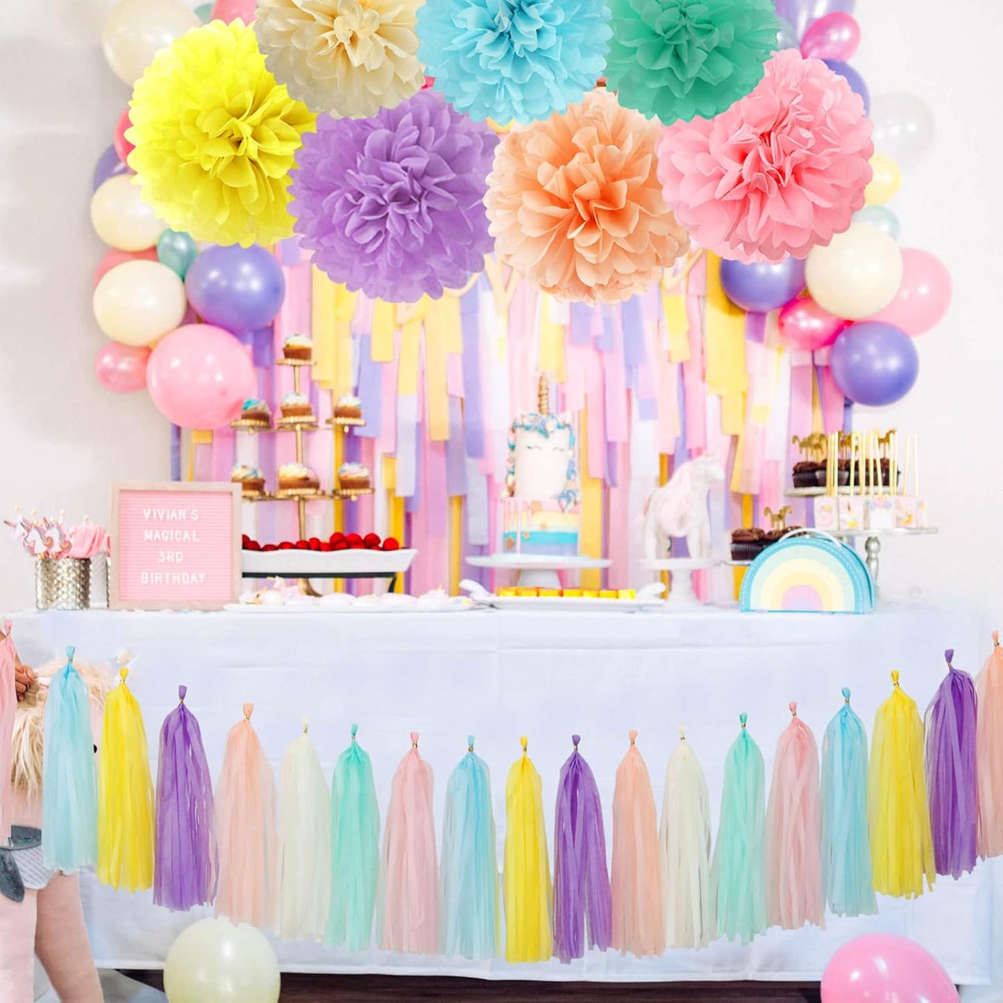 Pastel Rainbow Party-Decorations Tassel Garland - 21pcs Baby Shower Birthday Wedding