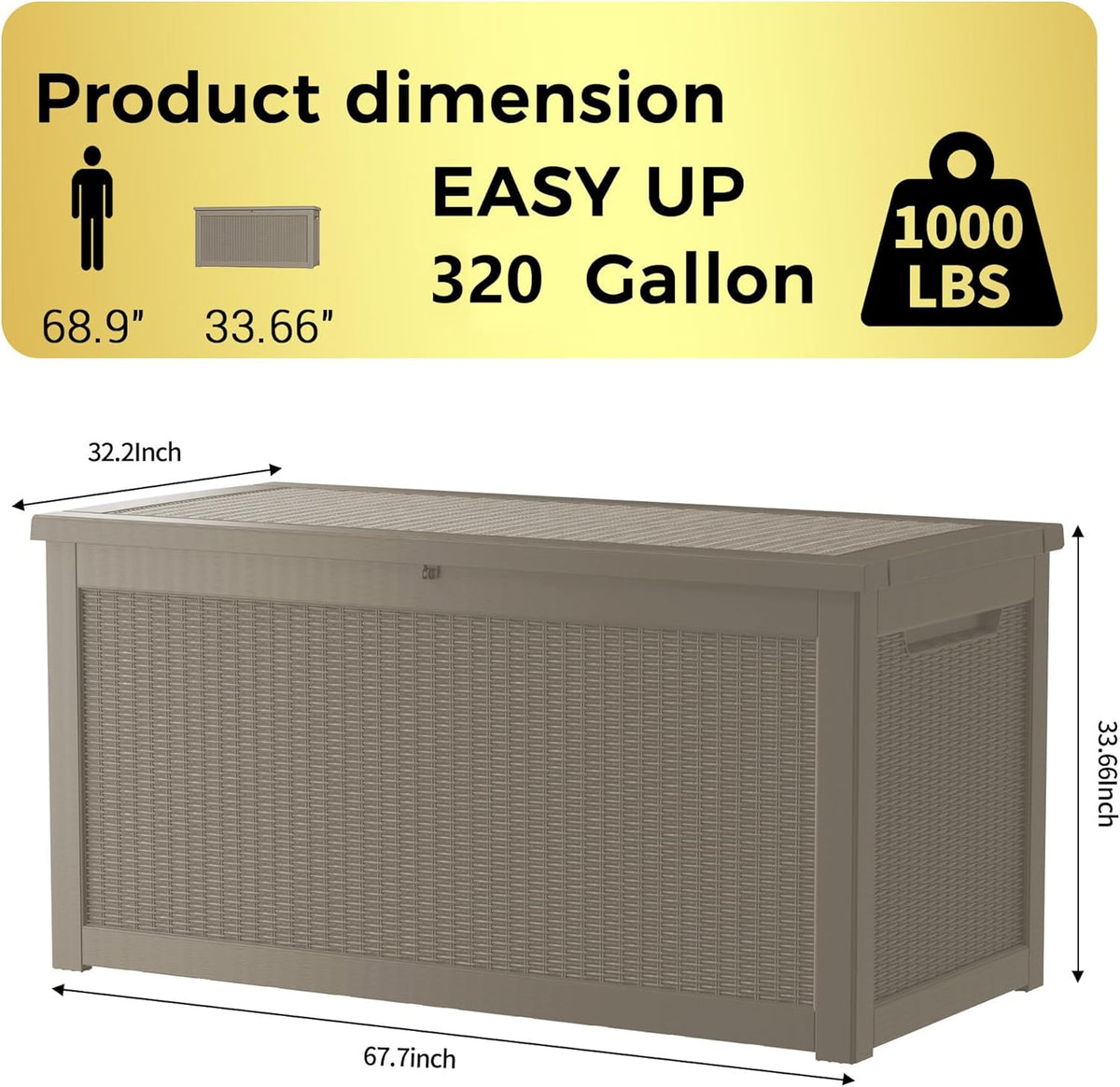 320 Gallon Lockable Resin Deck Box, Waterproof & UV-Resistant Outdoor Storage Box for Outdoor