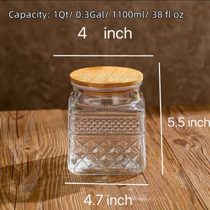 Glass Storage Jar, 38 FL OZ Glass Food Storage Canisters with Bamboo Lid, Kitchen Containers