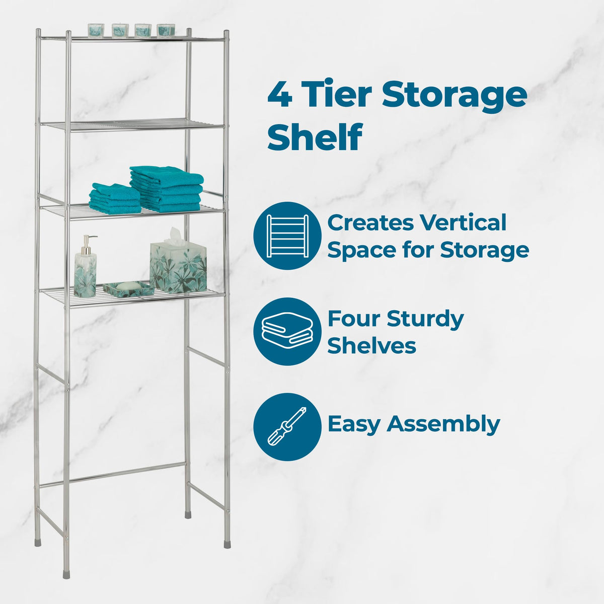 Honey-Can-Do 4-Tier Over-The-Toilet Storage Shelf - Space-Saving Steel Bathroom Restroom Organizer