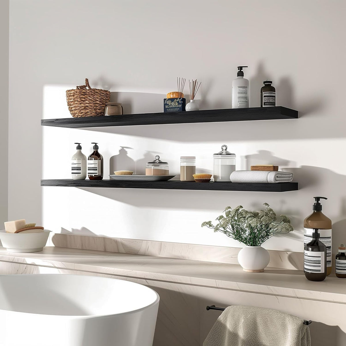 Wood Floating Shelves for Wall Decor, Rustic Wall Shelves for Bedroom Bathroom Kitchen Living Room