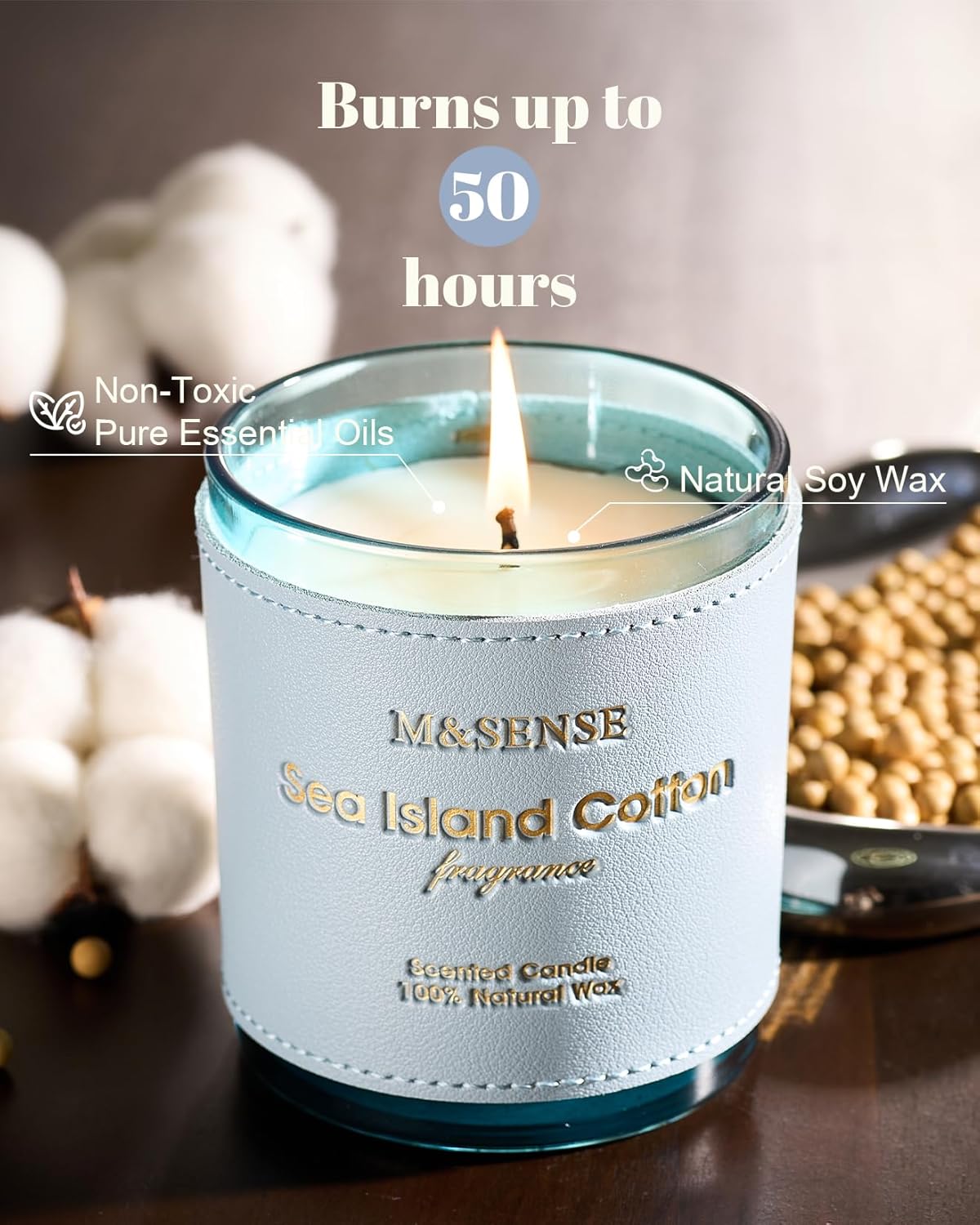 M&SENSE Green Floral Musky Scented Candles,Vegan Soy Wax,10oz 42-Hour Long Lasting Burning