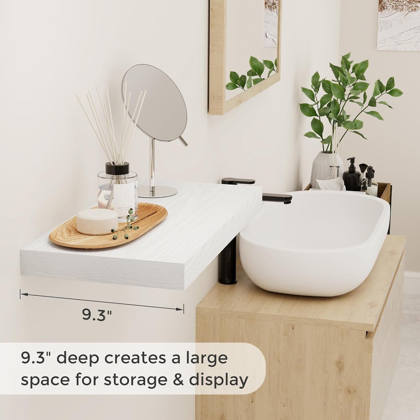 Fun Memories White Floating Shelves 16 Inch Long, 9 Inch Deep Wall Shelf for Bathroom, 16 x 9