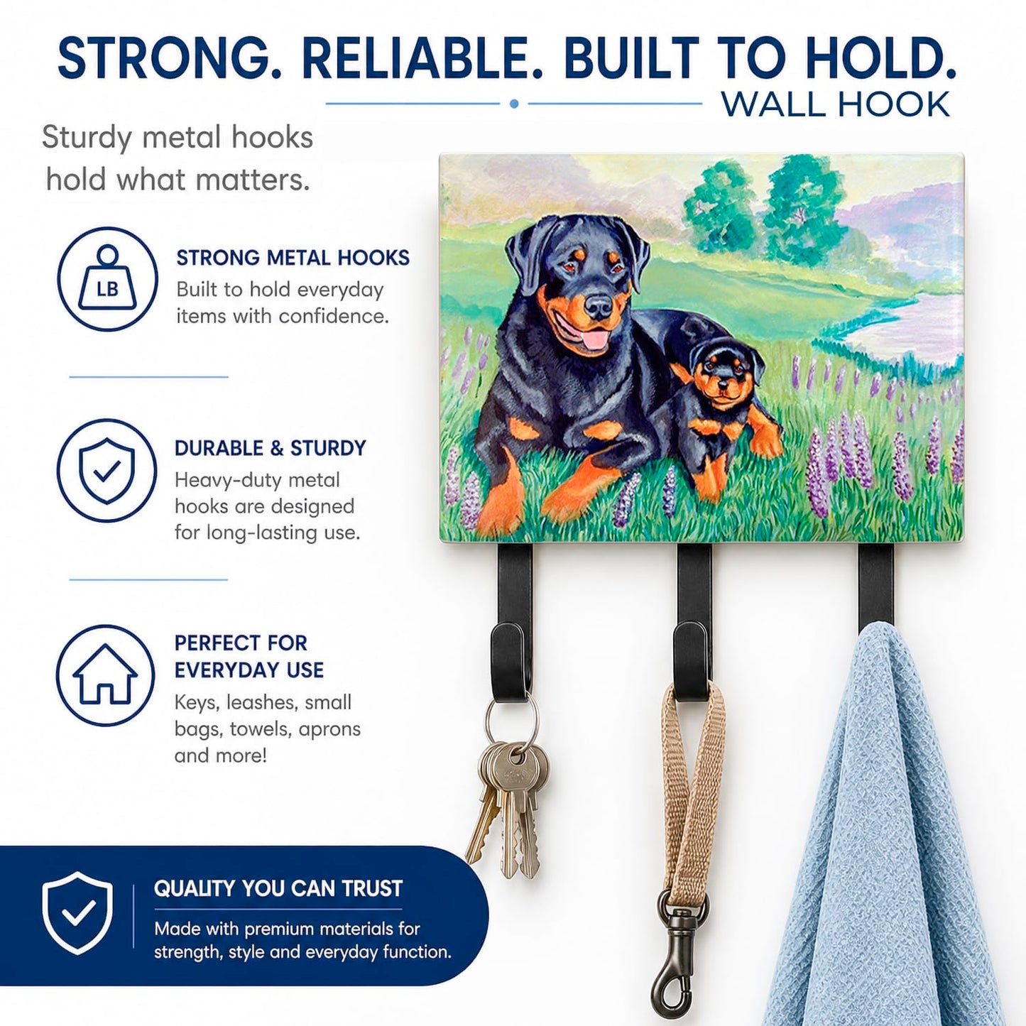 Caroline's Treasures 7141TH68 Rottweiler Leash or Key Holder, Wall Hooks, Key Hooks Holder, Coat