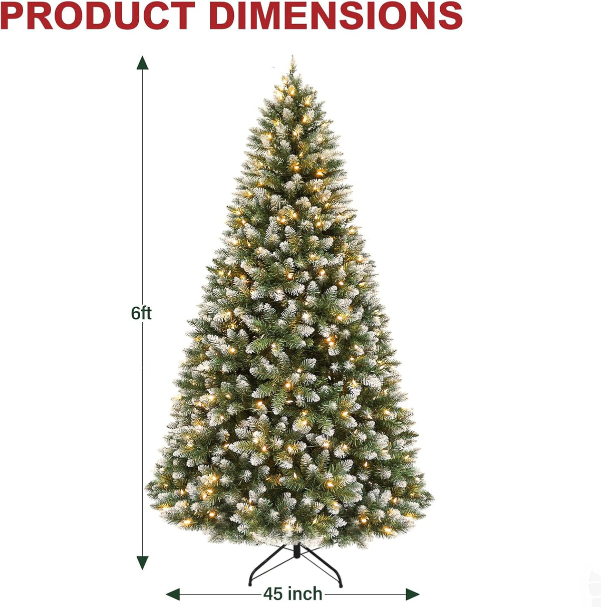 Hykolity 6 ft Prelit Christmas Tree with 250 LED Warm White Lights, Partially Snow Flocked