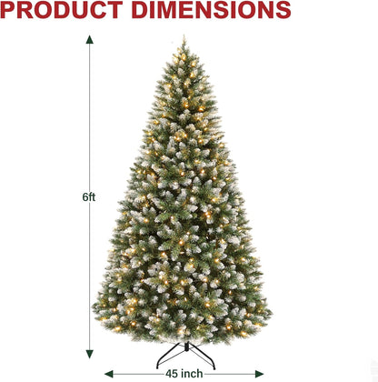 Hykolity 6 ft Prelit Christmas Tree with 250 LED Warm White Lights, Partially Snow Flocked