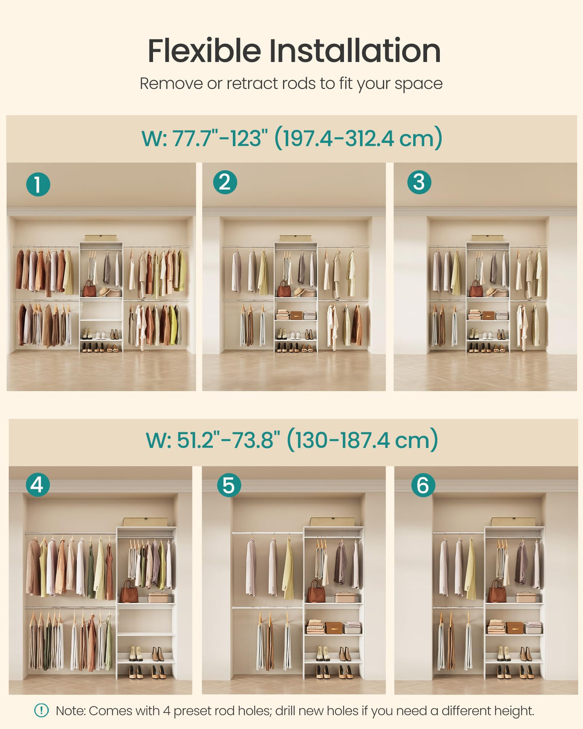 SONGMICS Closet System, Customizable Walk-In Closet Organizer System with Adjustable Hanging Rods