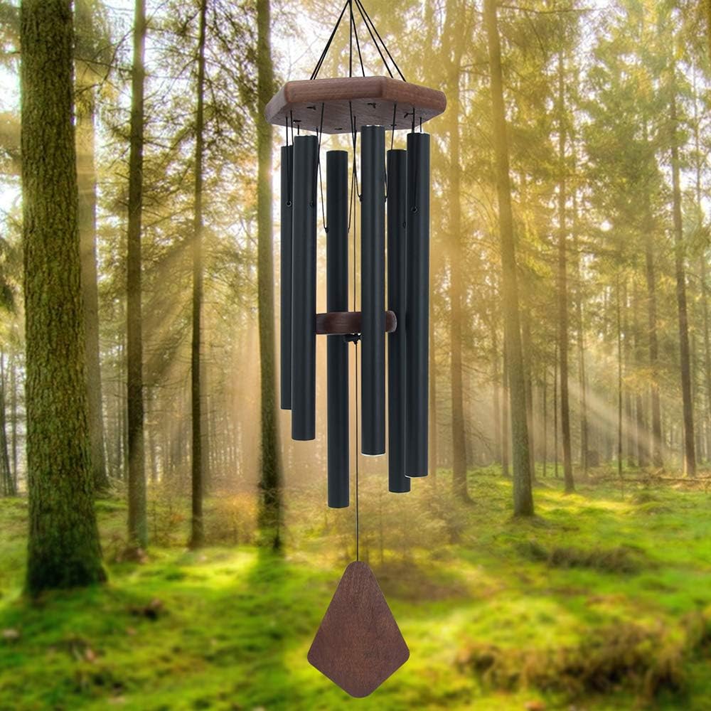 Wind Chimes for Outside, 30" Black Aluminium Wind Chime with Wind Catcher, Outdoor Garden Patio