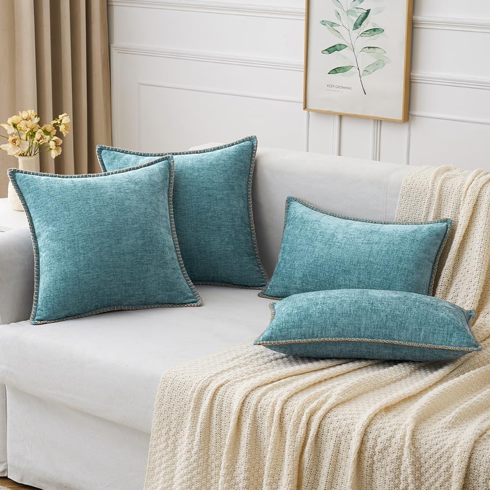 MIULEE Pack of 2 Couch Throw Pillow Covers 18x18 Inch Coastal Smoke Blue Farmhouse Decorative