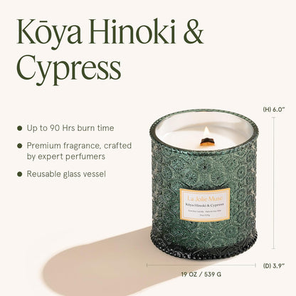 LA JOLIE MUSE Kōya Hinoki & Cypress Scented Candle – Pine, Leather & Hinoki | 19 oz Festive