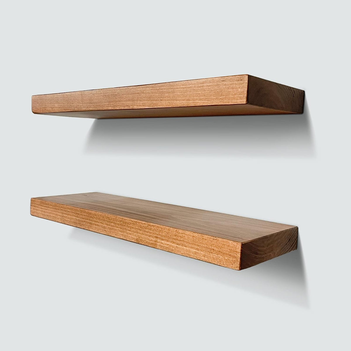 URBANDI, Rustic Floating Shelves, Set of 2, Hidden Bracket, Solid Wood, Heavy Duty, Wall Mounted