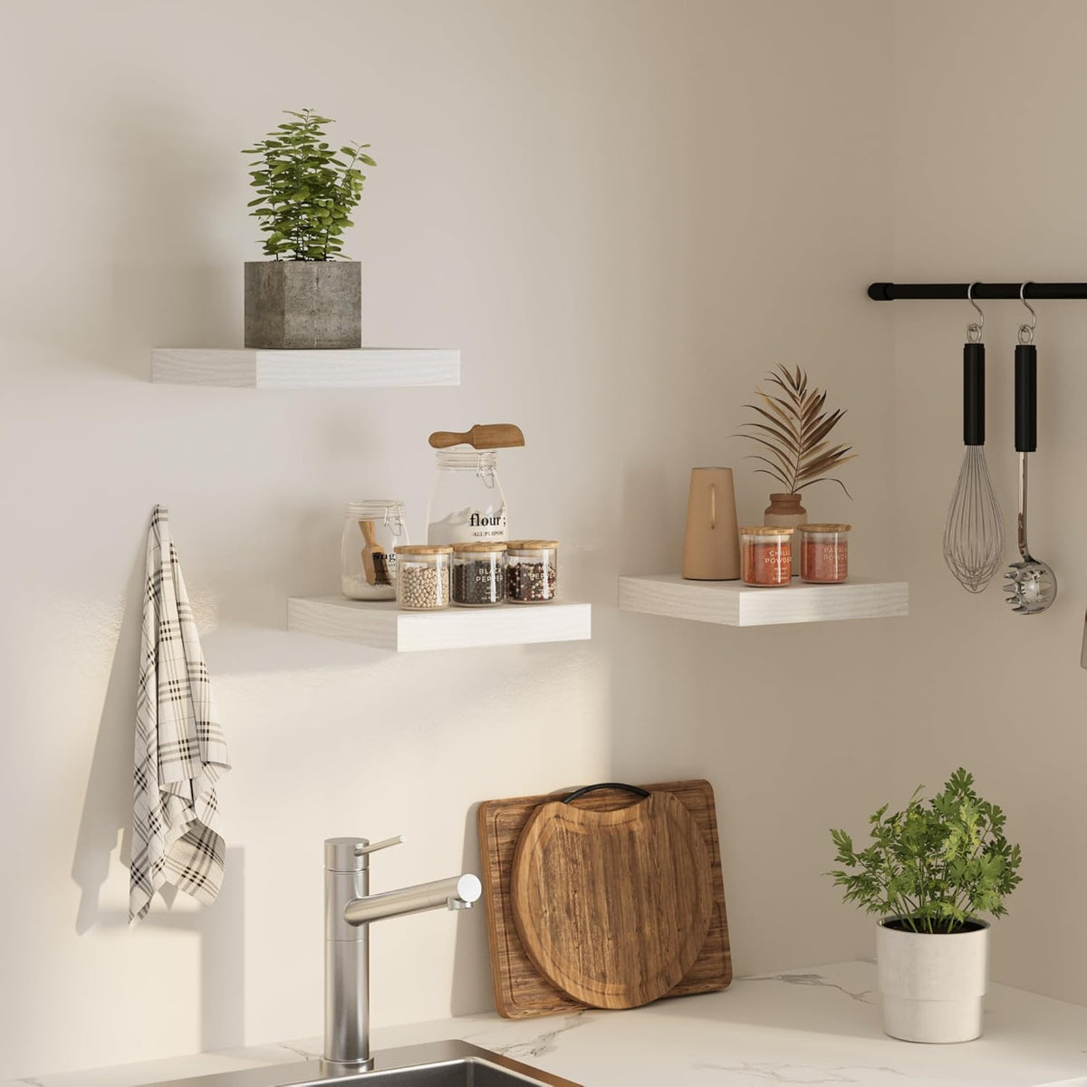 Square Floating Shelves for Wall, 12" W x 12" D x 1.2" H, Small Wooden Wall Mounted Display Shelves