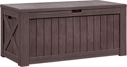 Flamaker Resin Deck Box 120 Gallon Waterproof Large Outdoor Indoor Storage Box Imitation Wood Resin