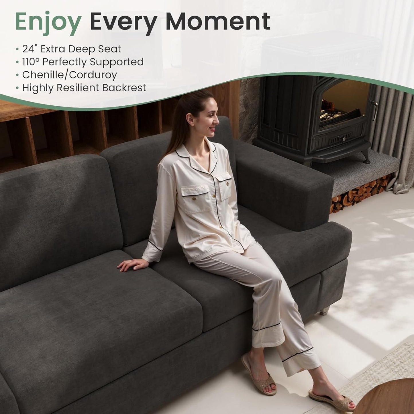 2 Piece Set Comfy Sofa Couch, 2 3-Seater Sofa with Deep Seats, Modern Sleeper Couch for Living