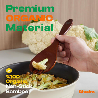Riveira Set of 9 Premium Brown Bamboo Cooking Utensils - Bamboo Utensils for Cooking - Non-Toxic