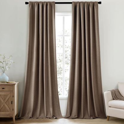 MIULEE 100% Blackout Curtains 108 Inch Long 2 Panels Set for Bedroom, Thick Faux Linen Black Out
