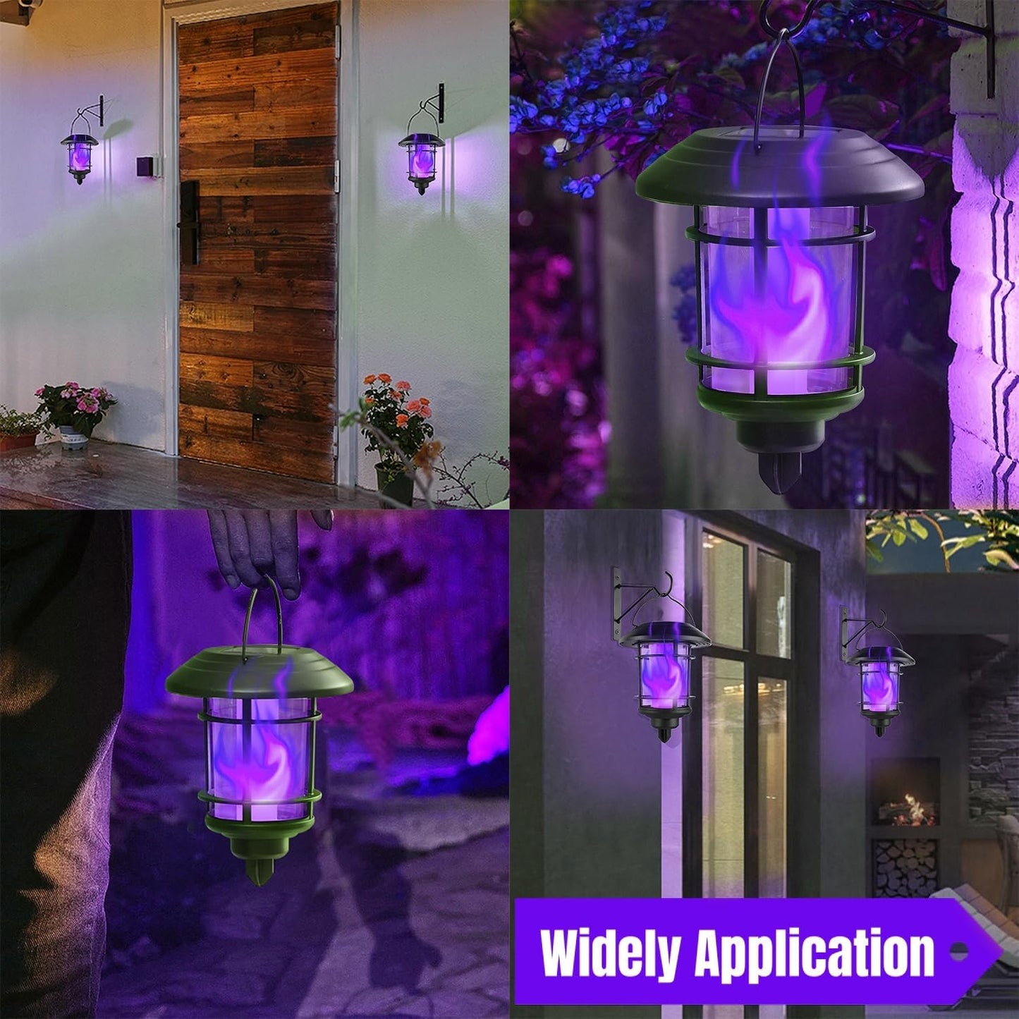 Dynaming Solar Purple Flame Wall Lanterns, Outdoor Halloween Hanging Lights, Flickering Flame LED