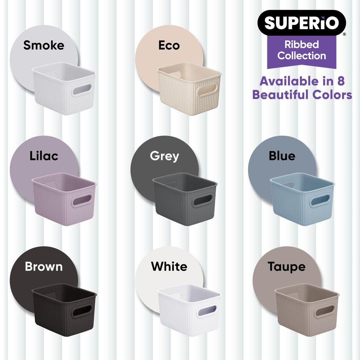 Superio Decorative Plastic Basket Open Home Storage Bins Organizer Baskets, Small, Grey (8 Pack)