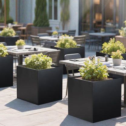 Galvanized Steel Planter Box Black Metal Planter Large Square Indoor Outdoor Planters Cube Steel