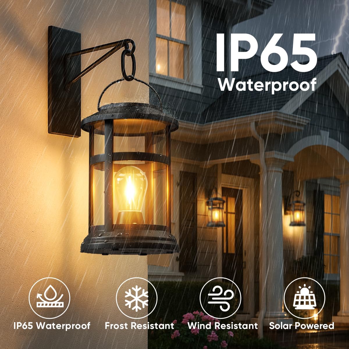 Solar Lanterns Outdoor Waterproof: 2 Pack Hanging Solar Lights for Outside Patio Porch Garden