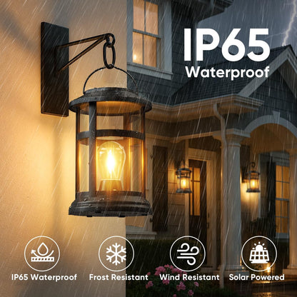 Solar Lanterns Outdoor Waterproof: 2 Pack Hanging Solar Lights for Outside Patio Porch Garden