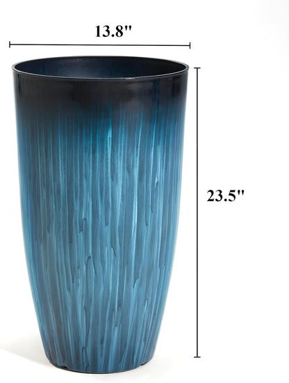 Worth Garden 23.5" H. Large Plastic Planters - Set of 2 Gradient Blue Glossy Smooth Finish - Tall