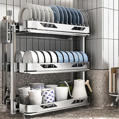 Dish Drying Rack with Drain Board - Rustproof Stainless Steel Dish Rack with Utensil Holder,Dish