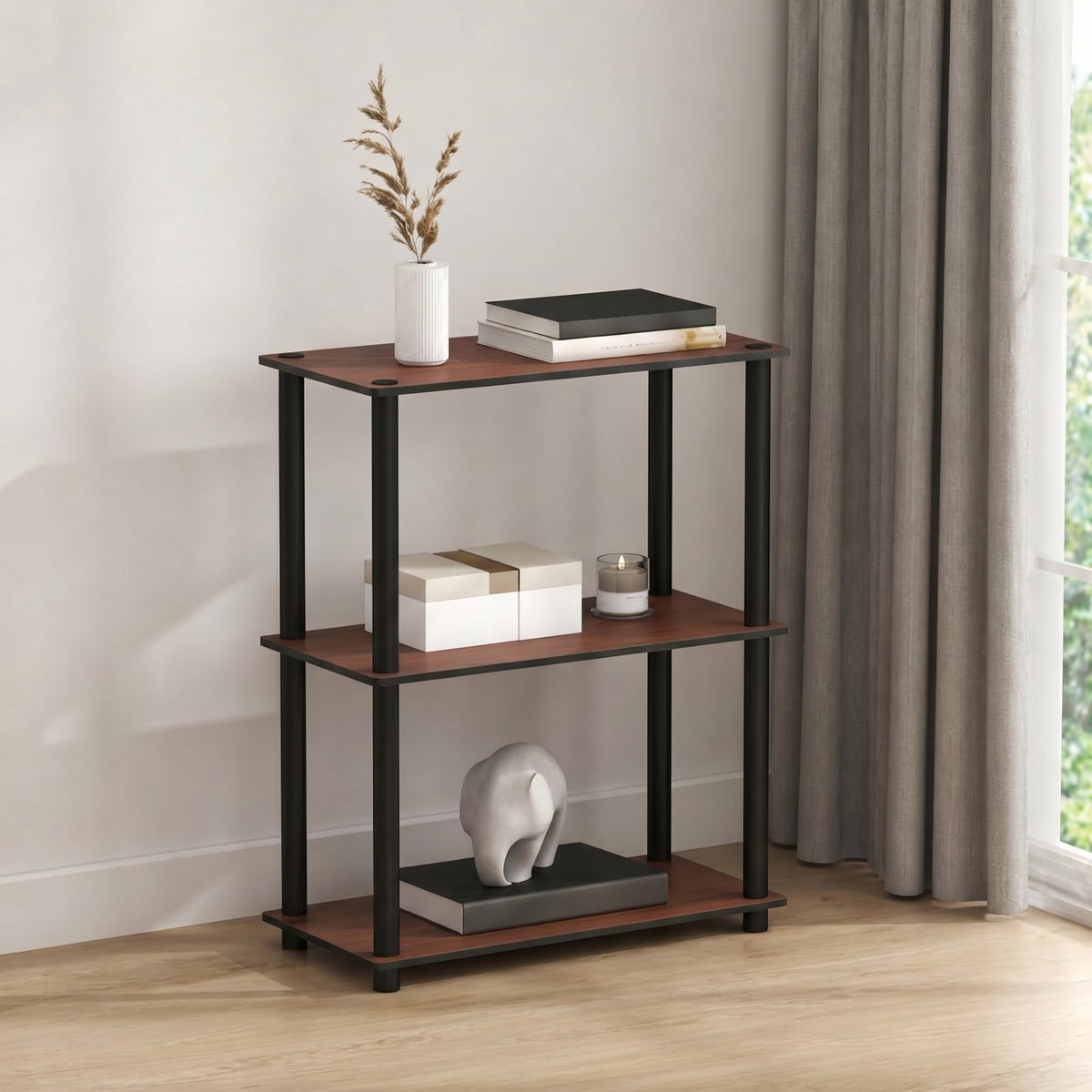 Furinno Turn-N-Tube Storage Shelves, 3-Tier Book Shelf, Corner Shelf, Toolless Open Shelves, for