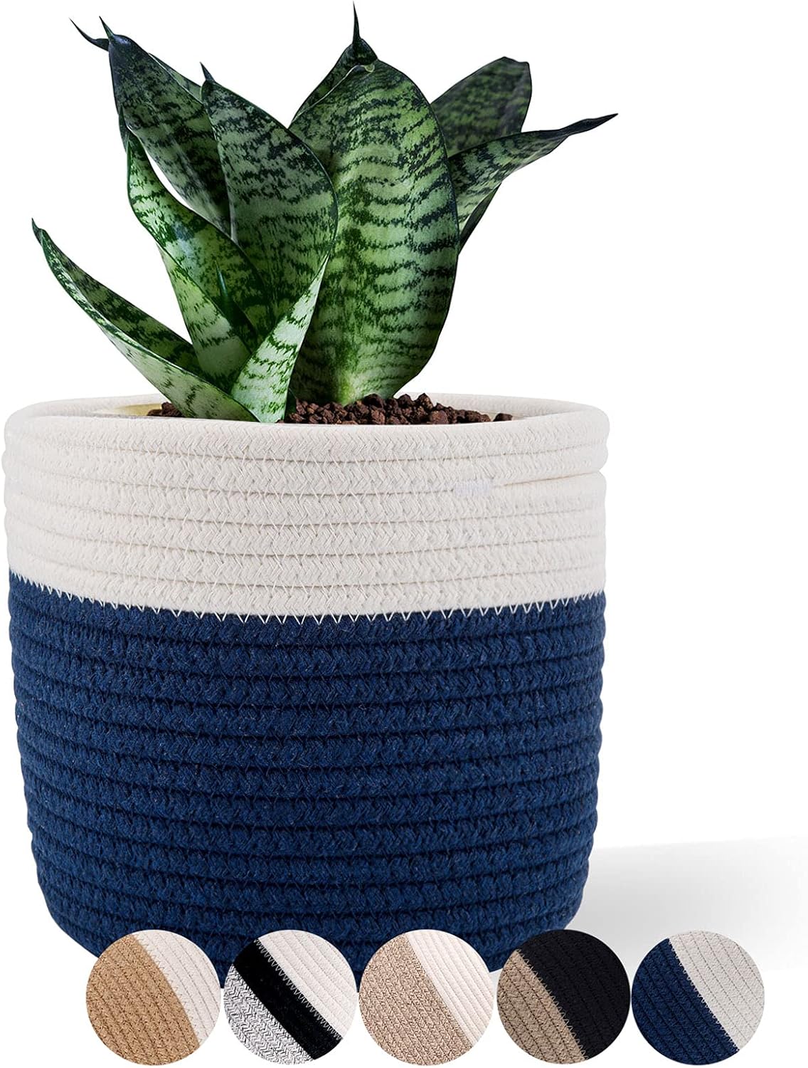 Cotton Rope Plant Basket Woven Baskets for 6" Pot Floor Indoor Planters,Rustic Home Decor H6 3/4" x