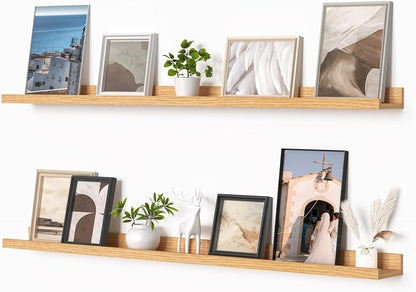 Heimlove Picture Ledge Shelf, Floating Shelves Set of 2, 48 Inches Picture Shelf for Wall with