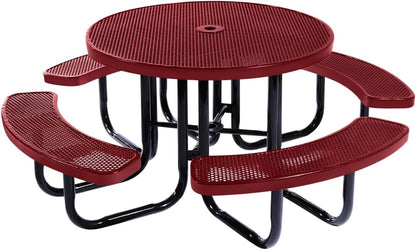 Heavy-Duty Portable Outdoor Picnic Table with Umbrella Hole, Punched Steel Commercial-Grade Patio