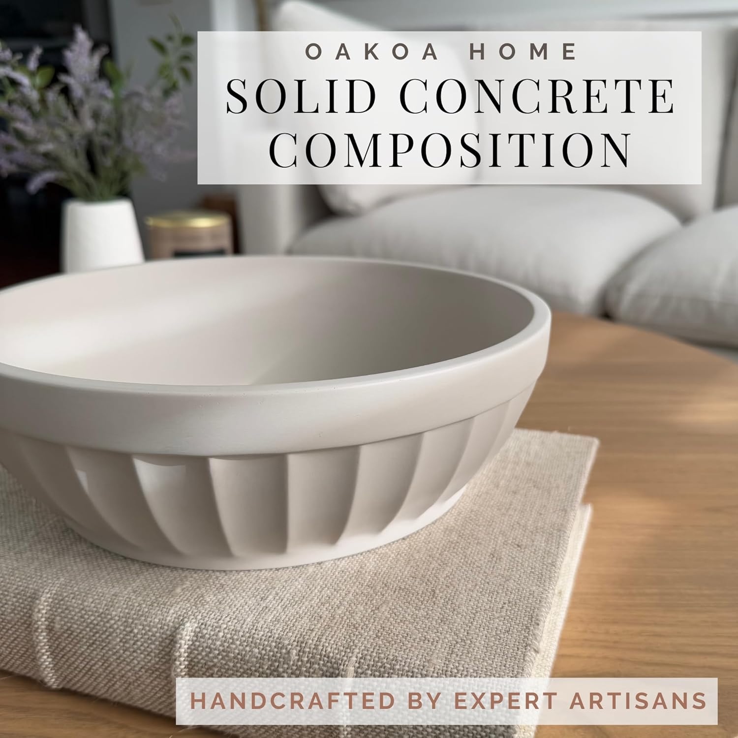 OAKOA Decorative Fruit Bowl for Kitchen Counter - Large Decorative Bowl for Home Decor - Concrete