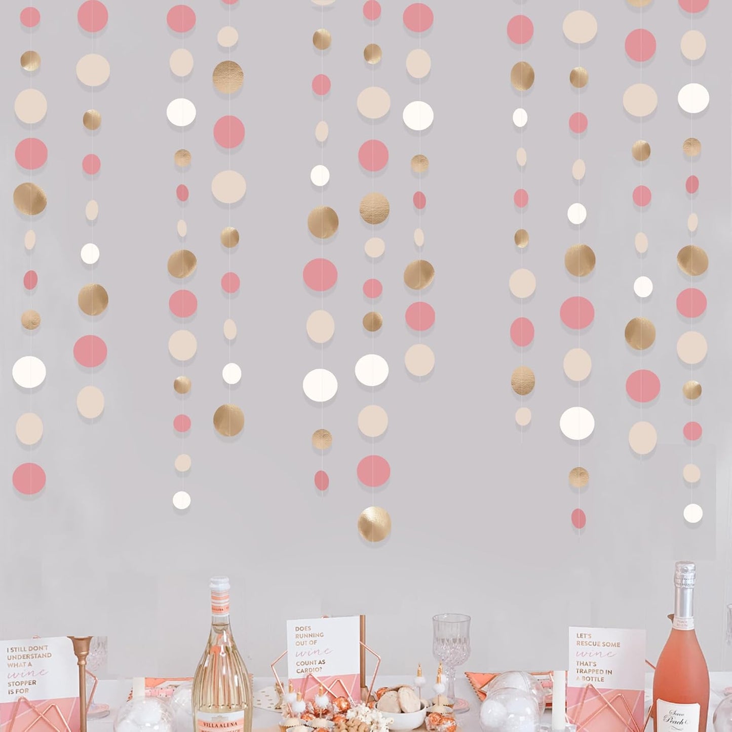 Champagne Gold Dusty Pink Decorations Circle Dots Garland Gold Pink Nude Neutral Cream White Boho