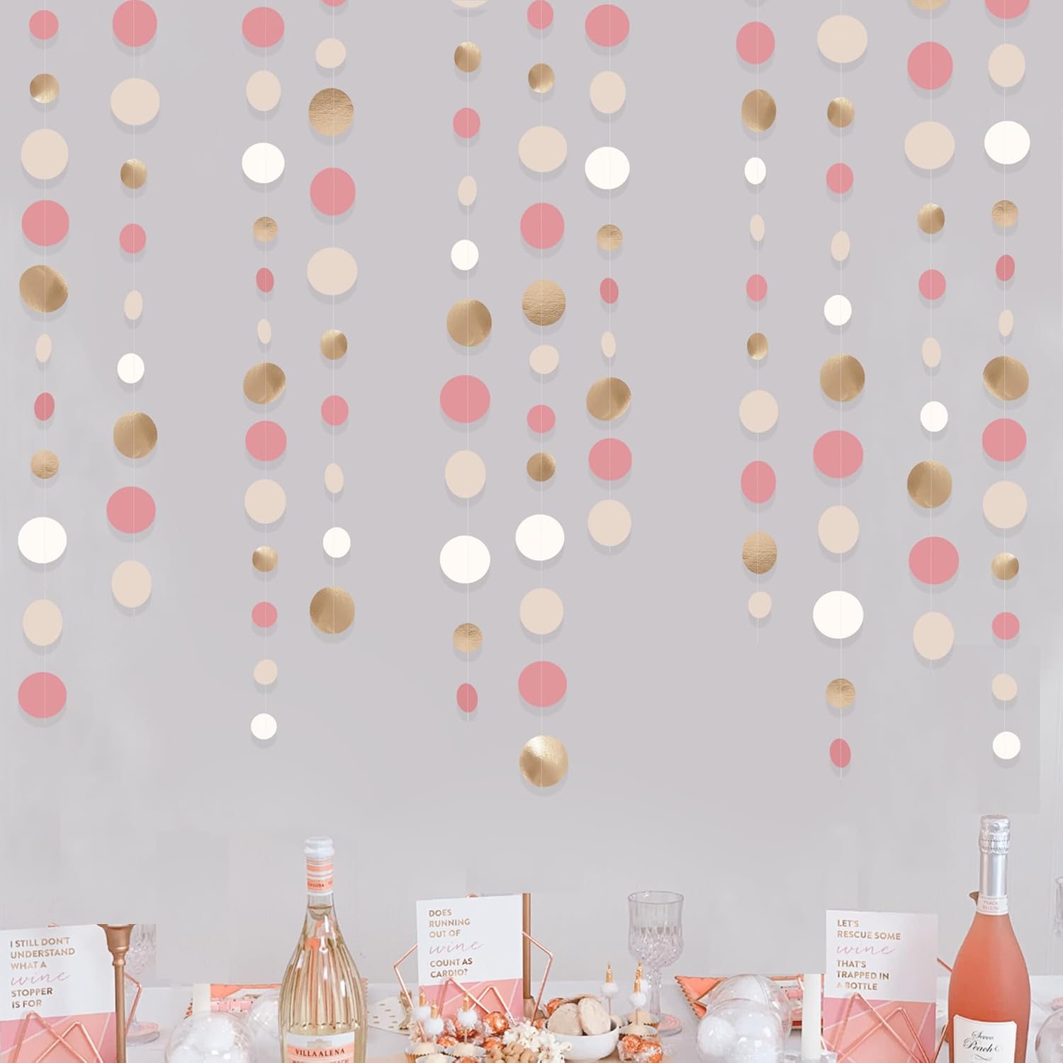 Champagne Gold Dusty Pink Decorations Circle Dots Garland Gold Pink Nude Neutral Cream White Boho