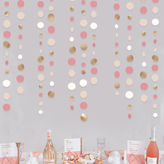 Champagne Gold Dusty Pink Decorations Circle Dots Garland Gold Pink Nude Neutral Cream White Boho
