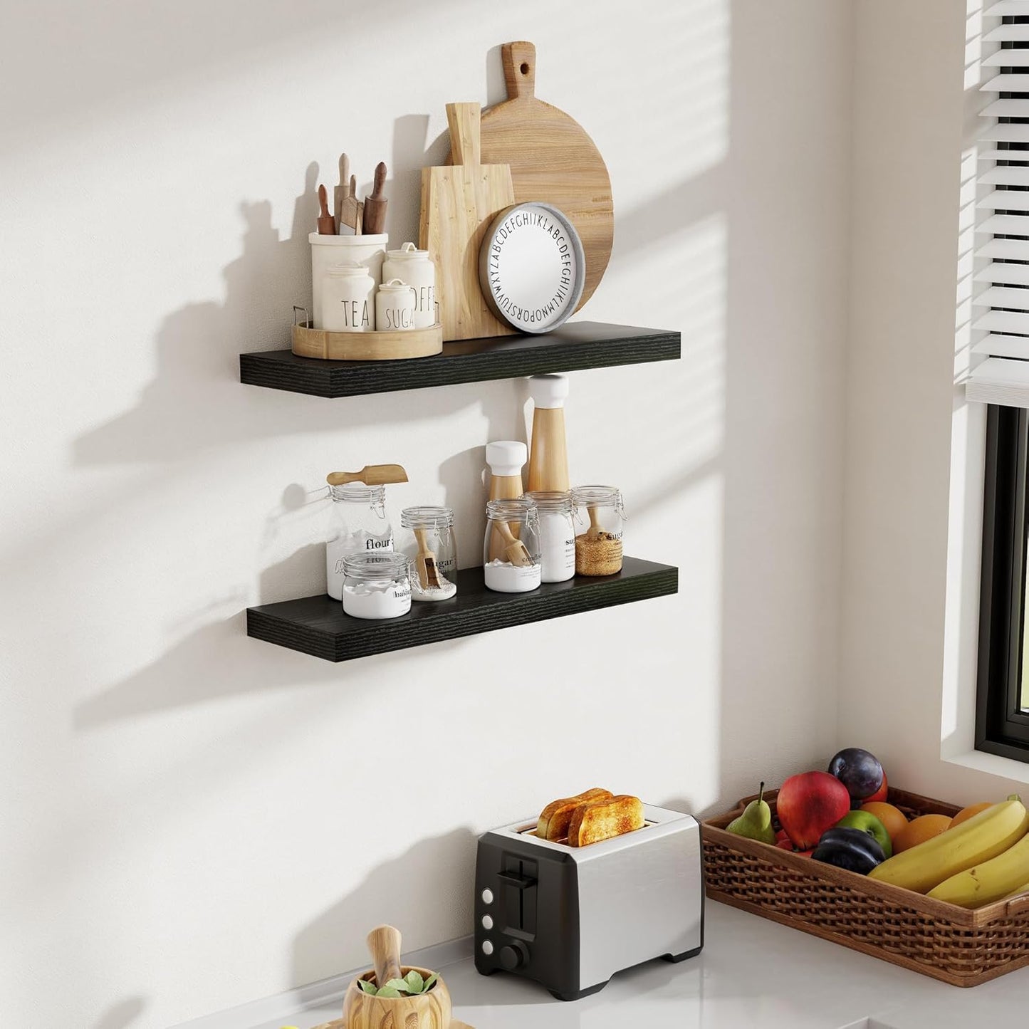 24 Inch Floating Shelves, 8 Inch Deep Floating Shelves for Wall, Hanging Shelf with Invisible