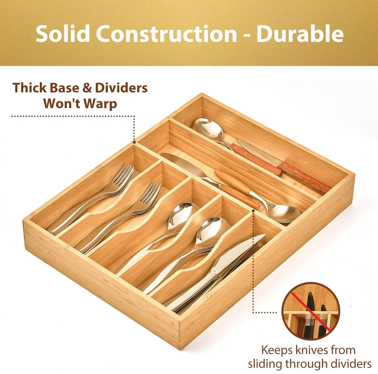 Umilife Kitchen Drawer Organizer, 12.5 Inch Silverware Utensil Tray Holder, Extra Deep, with