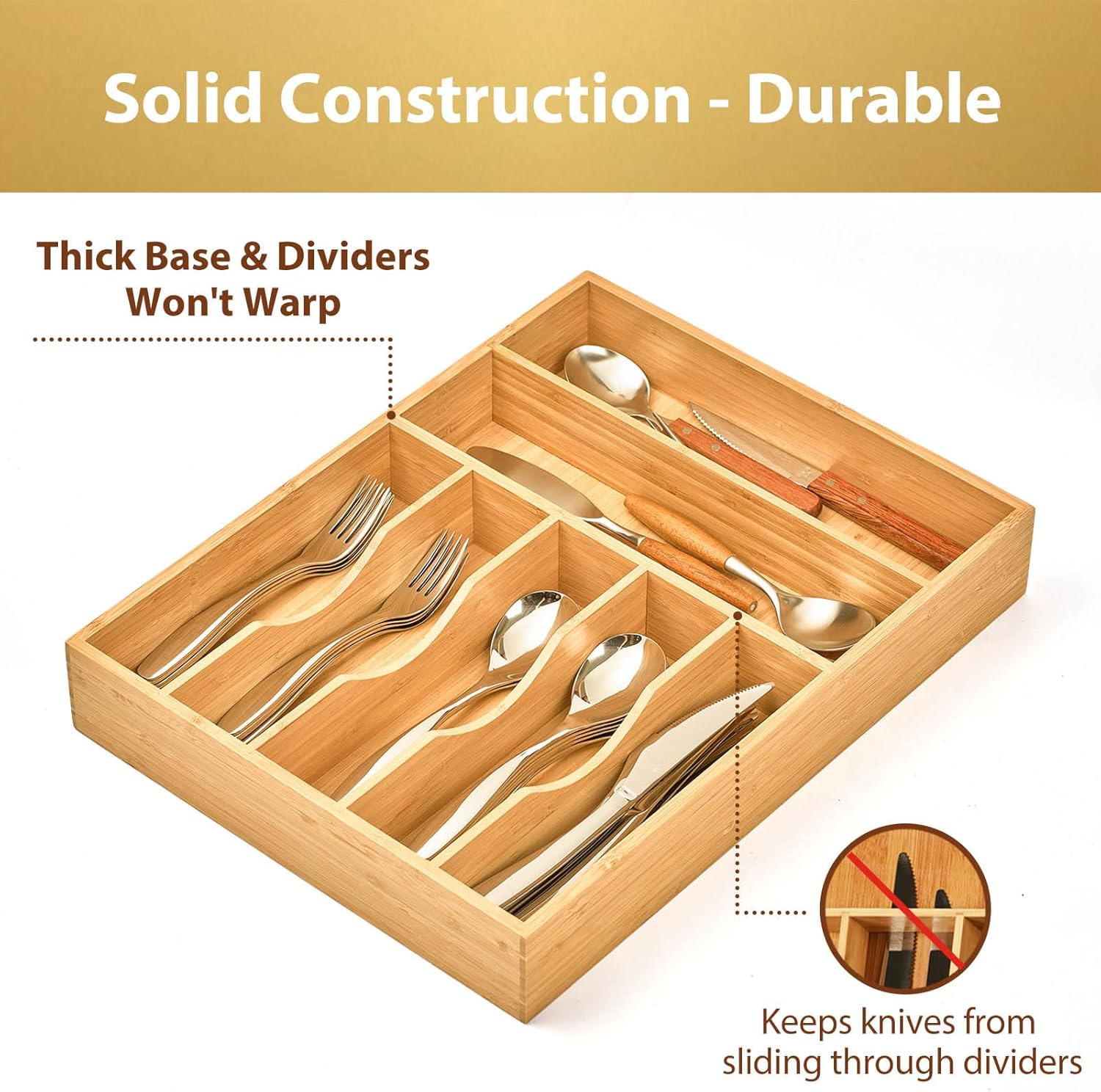 Umilife Kitchen Drawer Organizer, 12.5 Inch Silverware Utensil Tray Holder, Extra Deep, with